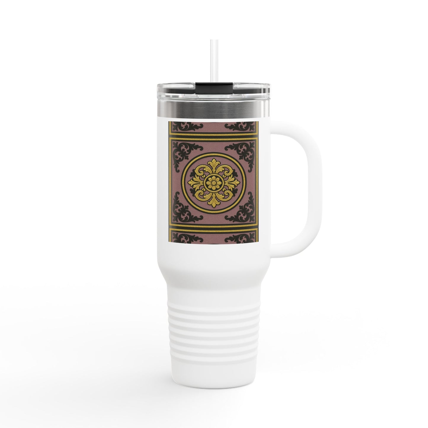 Gilded Mauve With Gold-Black Baroque Stylish Insulated Travel Mug | 40oz Coffee Cup for On-the-Go | Perfect Gift for Coffee Lovers, Road Trips