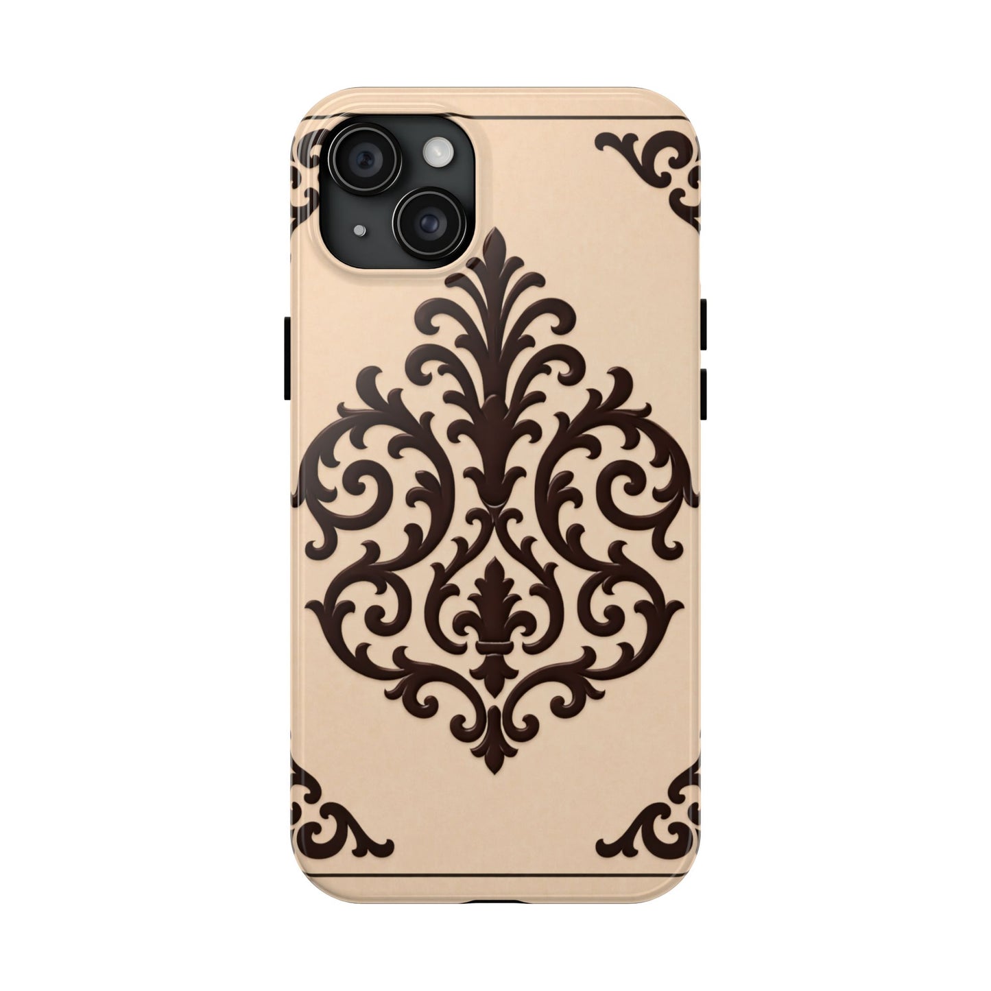 Almond-Beige & Brown Baroque Tough Phone Case — Elegant Beige & Brown Protective Cover