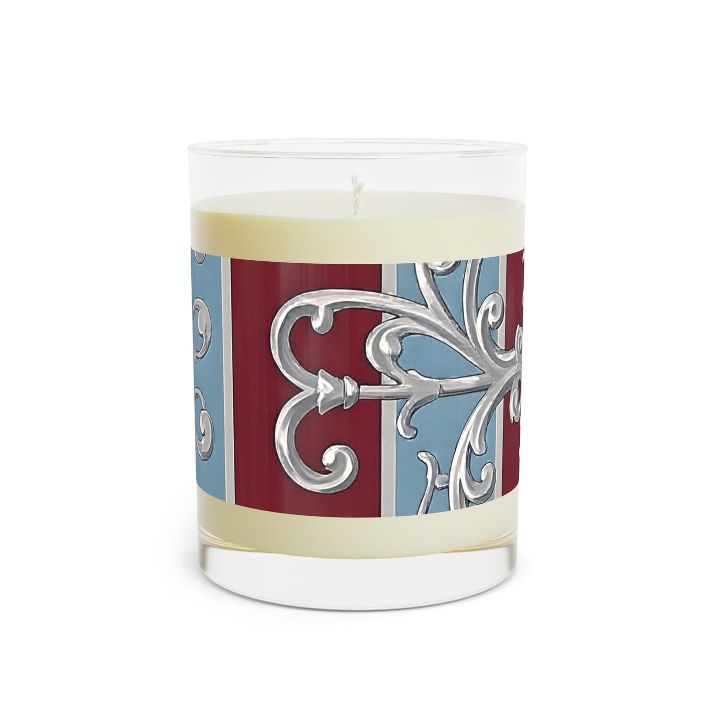 Elegant Aromatic Candle - Decorative Home Fragrance, Relaxation Gift, Wedding Decor - Ice Blue & Burgundy Striped Baroque
