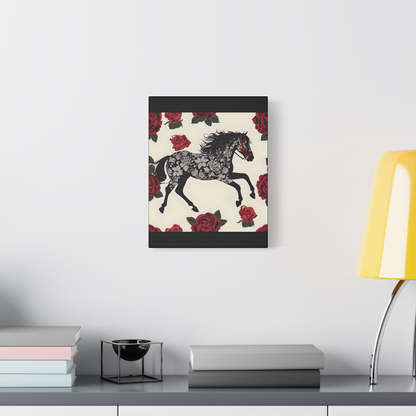 Art Print Canvas, Wall Decor, Satin Stretched Canvas, Equestrian Art, Office Decor, Home Decor - Horse & Roses