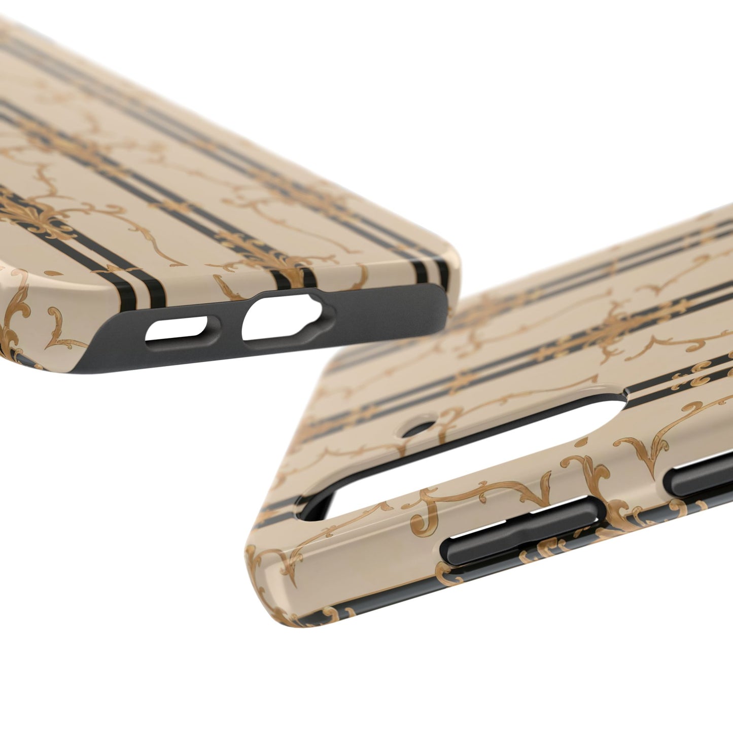 Elegantly Tough Phone Cases | Stylish Phone Covers, Durable Cases, Fashionable Accessories - Black & Beige Striped Damask