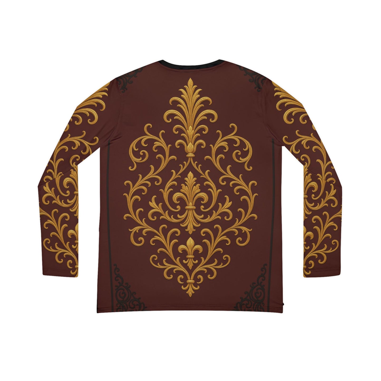 Dusk Burgundy-Black & Gold Baroque Women's V-Neck Long Sleeve Top — Vintage Gold Baroque Burgundy All-Over Print