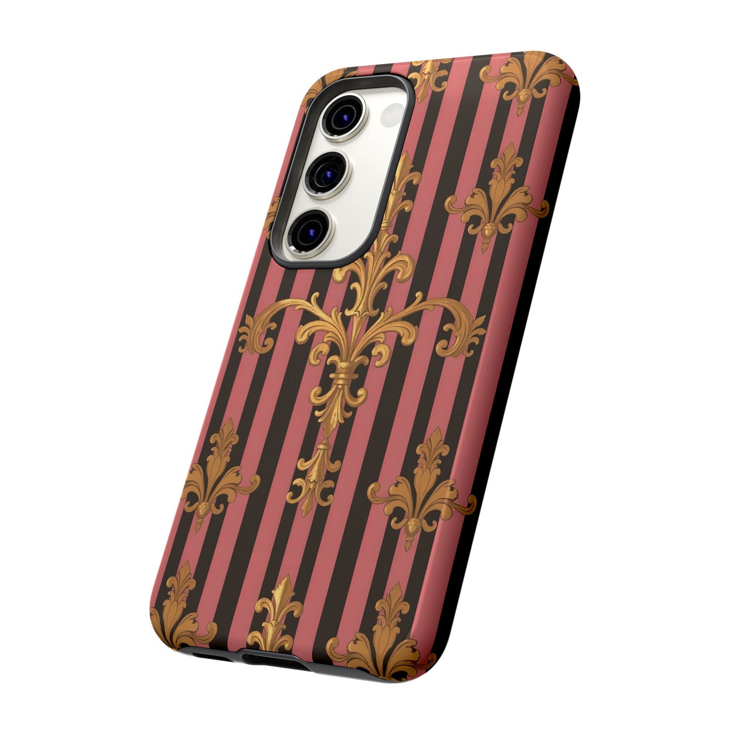 Elegant Floral Motif Phone Case - Tough Cases with Vintage Design - Mauve Striped Gold Damask