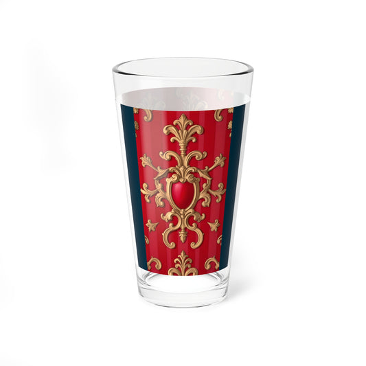 Elegant Vintage Mixing Glass - 16oz Cocktail Tumbler for Entertaining, Barware Gift, Home Decor - Blue, Red & White Striped Baroque