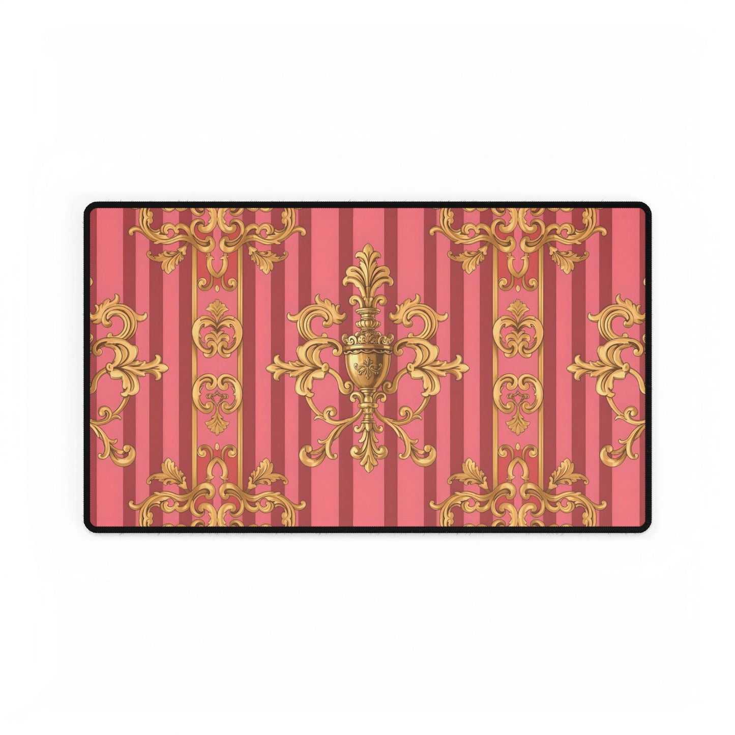 Elegant Desk Mat for Home Office, Stylish Desktop Organizer, Gift for Gamers, Computer Accessories - Pink Striped Gold Baroque