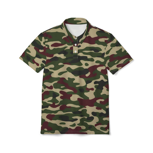 Stylish Camouflage Unisex Polo Shirt, Casual Wear, Outdoor Apparel, Military-Inspired Fashion, Gift for Him or Her - Army Green & Burgundy Camo