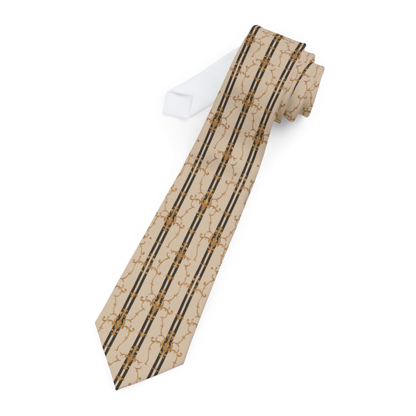 Elegant Patterned Necktie for Men | Formal Accessory | Business Attire | Special Occasions | Gift Idea - Black & Beige Striped Damask