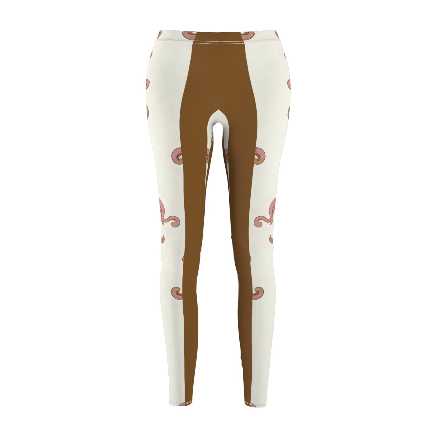 Elegant Floral Print Casual Leggings for Women, Stylish Activewear, Yoga Pants, Lounge Leggings, Gift for Her - Brown Striped Pink Arabesque