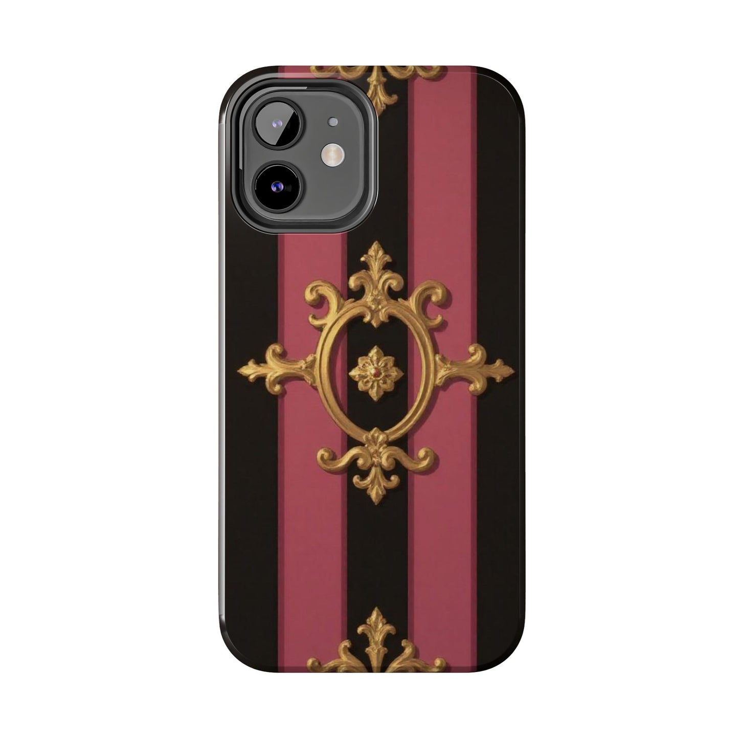Elegant Black & Mauve Striped Gold Baroque Tough Phone Cases, Luxe Phone Covers, Fashionable Mobile Cases, Gift for Her, Holiday Phone Accessories