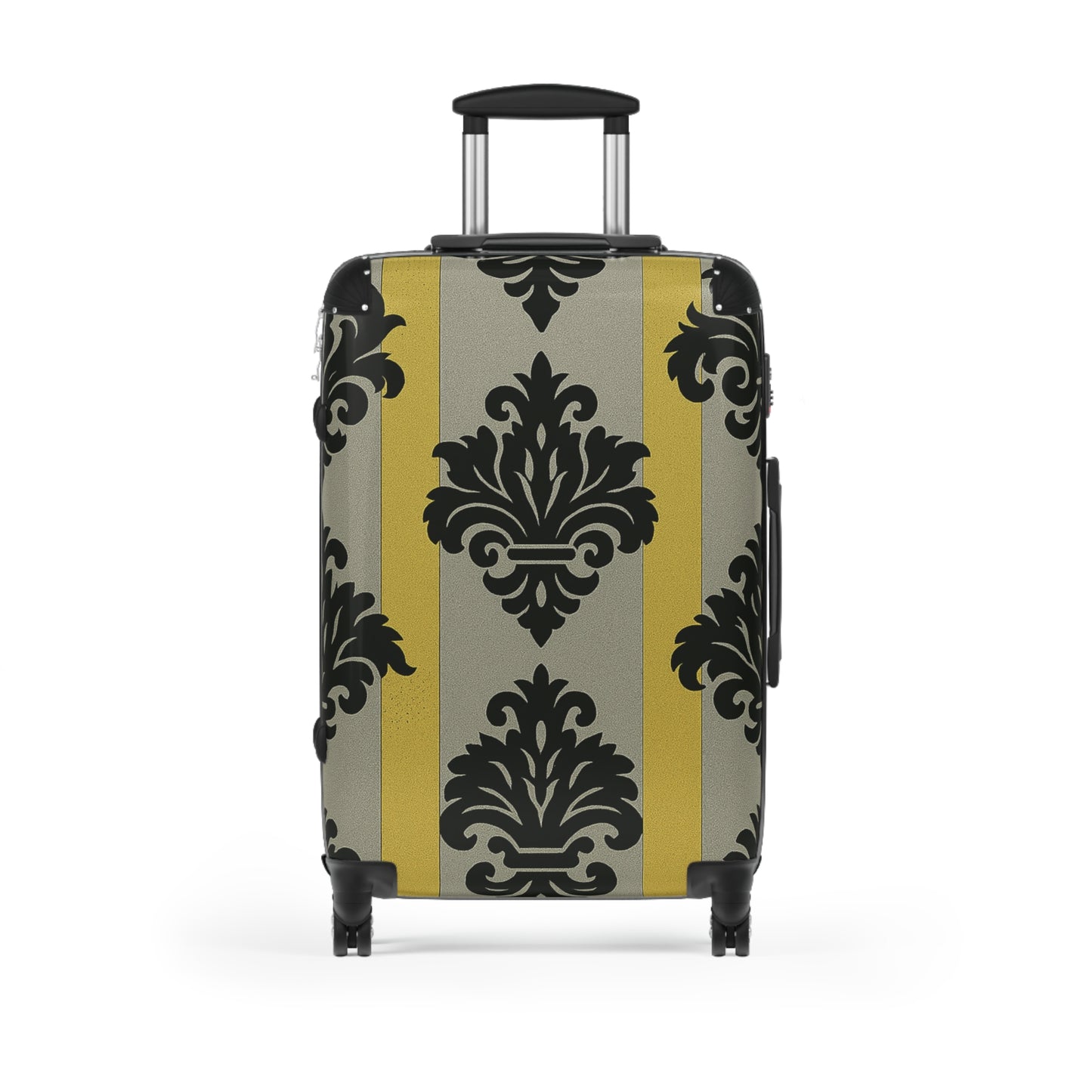 Chic Traveler Suitcase with Elegant Design for Stylish Adventures, Black Luggage, Travel Essential - Silver & Gold Striped Black Baroque