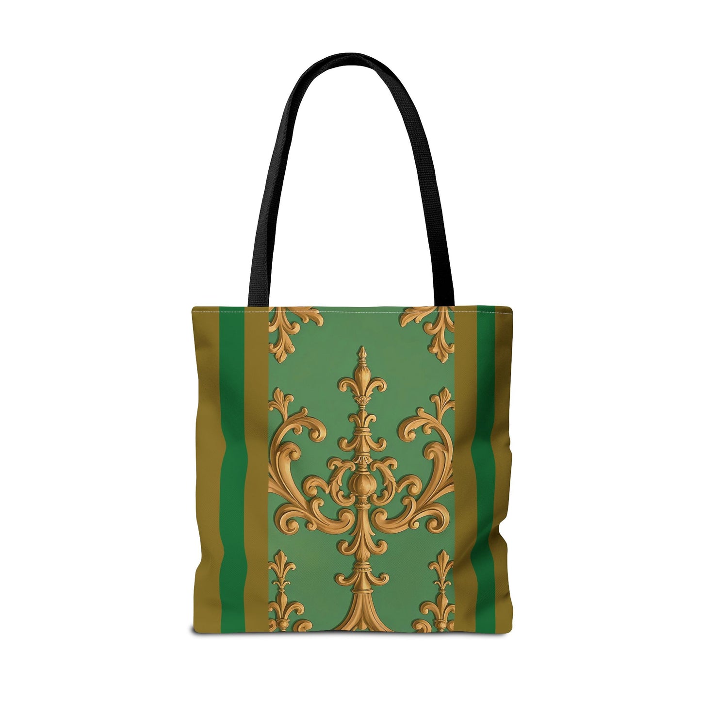 Ornate Floral Tote Bag, Chic Shopping Bag, Fashionable Eco Tote, Stylish Gift for Her, Versatile Everyday Use - Olive Green Striped Rococo
