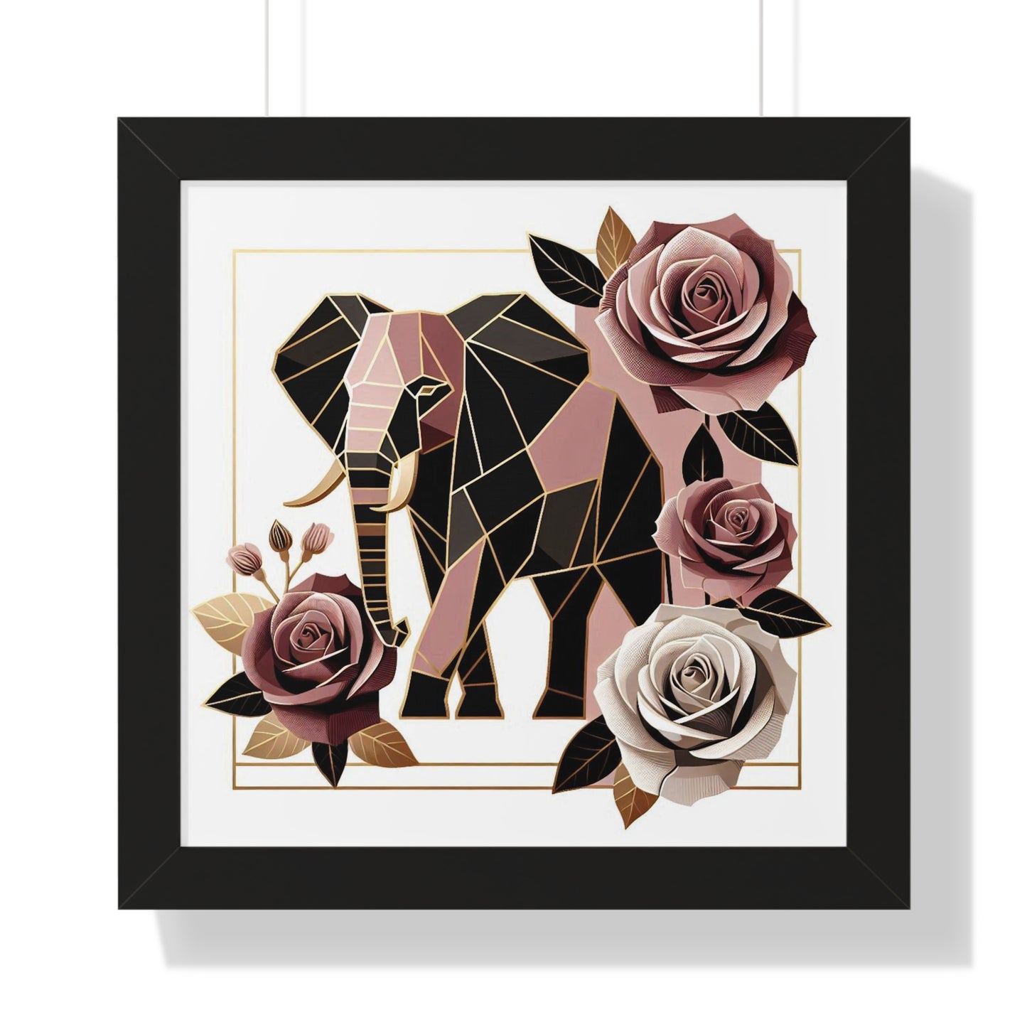 Vertical Poster - Brown & Mauve Elephant & Roses Wall Art