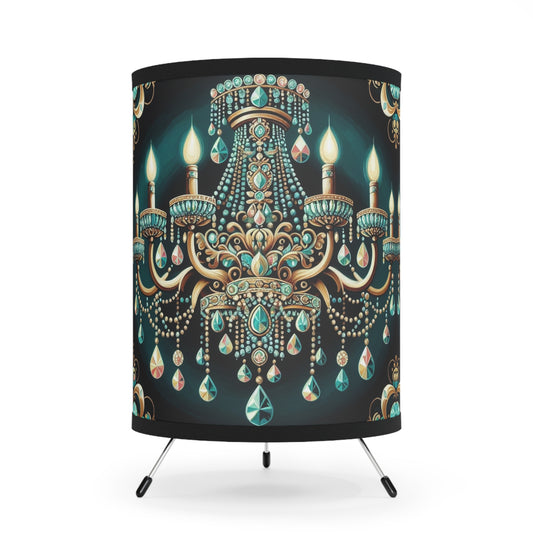 Elegant Chandelier Tripod Lamp, Lighting Decor, Vintage Home Accent, Bohemian Style, Gift for Housewarming - Teal Jeweled Chandelier