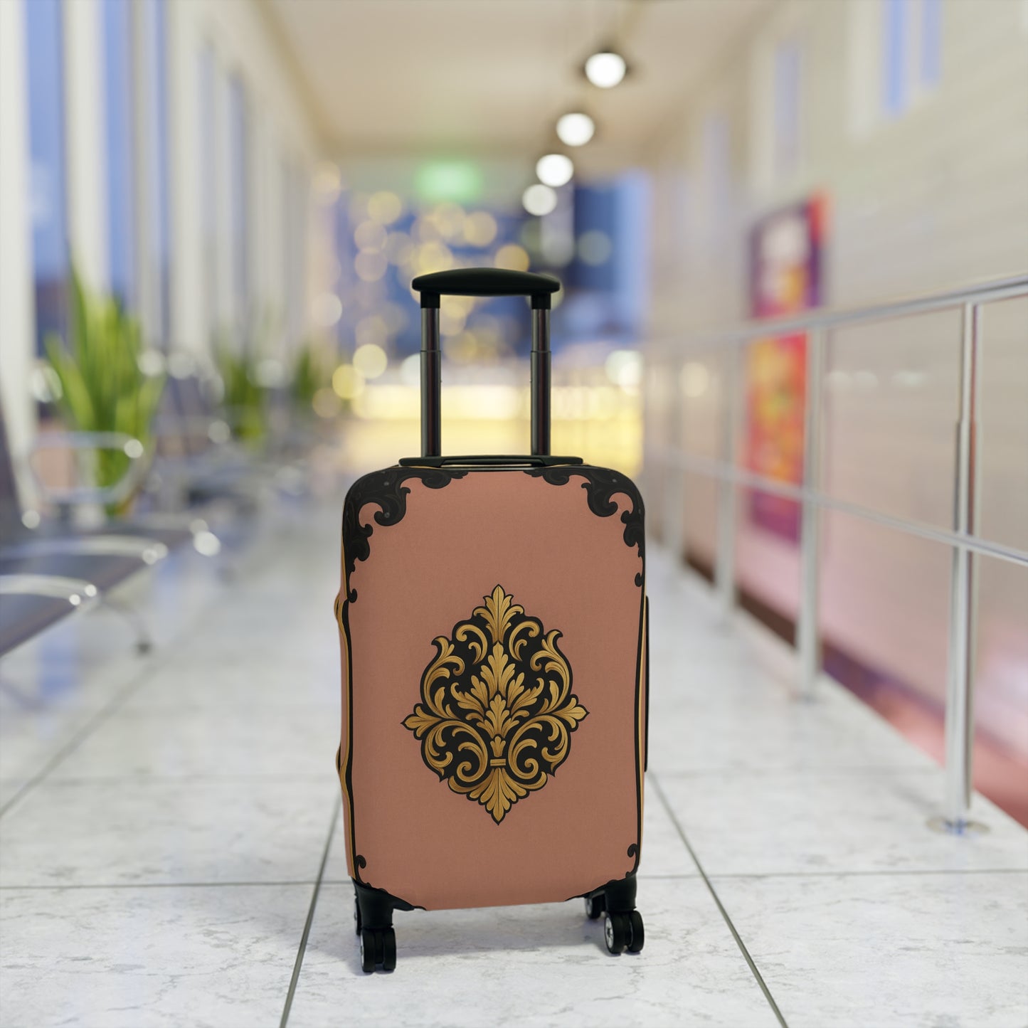 Mauve & Black-Gold Baroque Vintage Luggage Cover — Elegant Travel Protector
