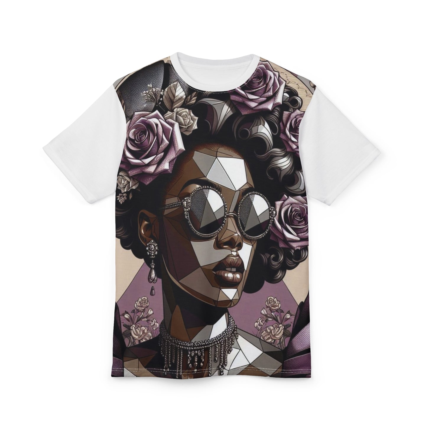 Stylish Unisex Cut & Sew Tee - Geometric Floral Design, Trendy Summer T-Shirt, Gift for Her, Festival Attire - Lilac Baroque Lady