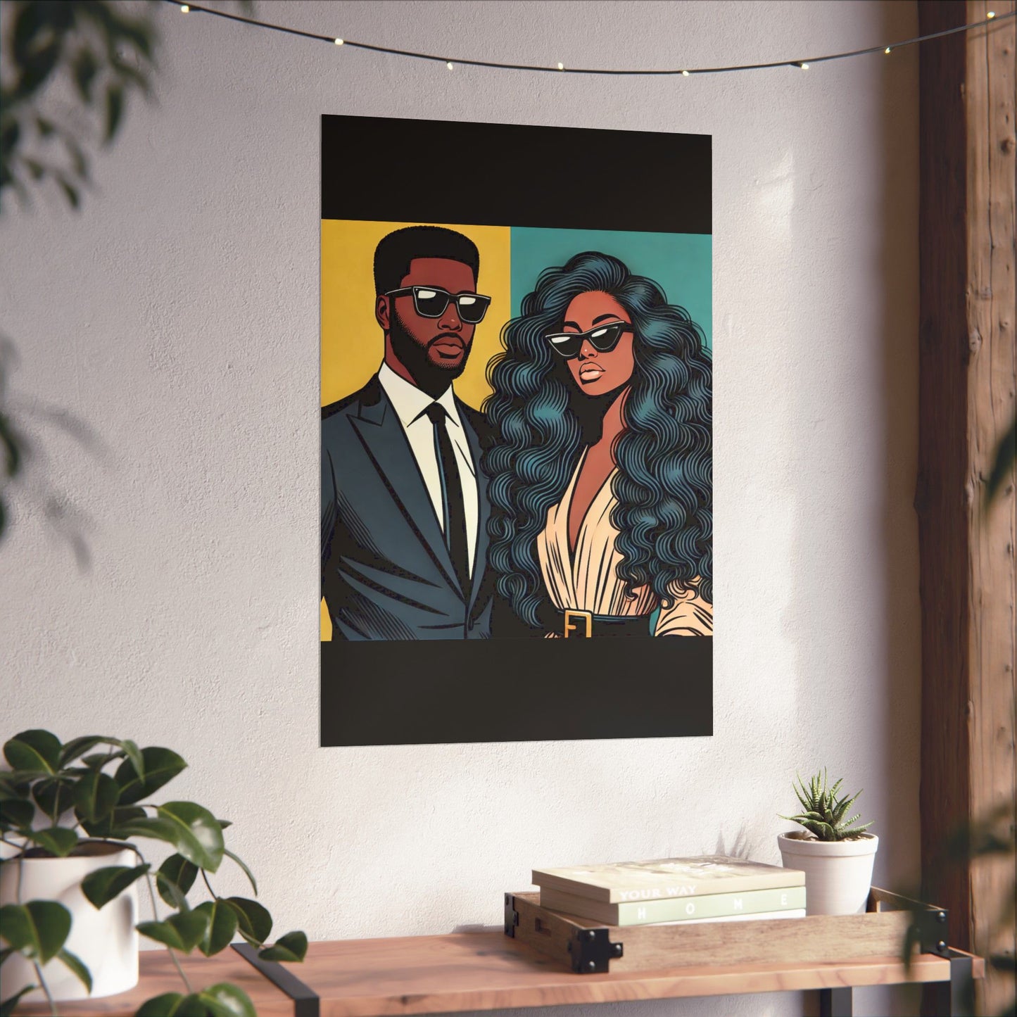 Floral Afro Art Poster - Elegant Matte Vertical Wall Decor - Elegant Couple