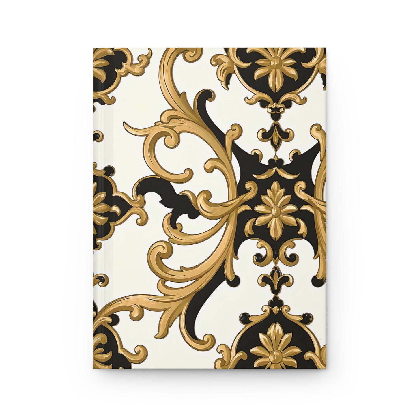 Elegant Gold & Black Hardcover Journal, Luxury Note Book, Gift for Writers, Artistic Journal, Classy Office Supplies - Black & Gold Rococo