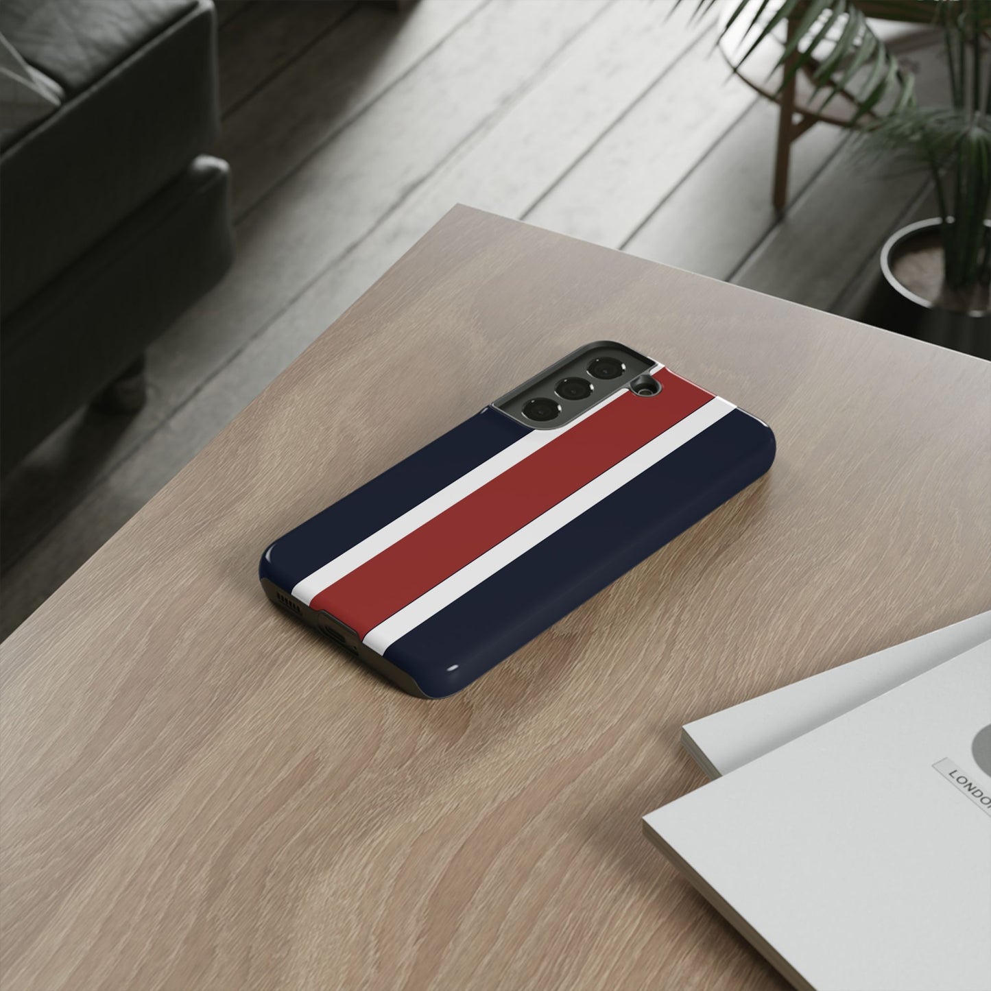 Lunar Midnight & Red-White Striped Stylish Phone Case - Tough Cases, Custom iPhone Cover, Sleek Phone Accessories, Gifts for Him/Her