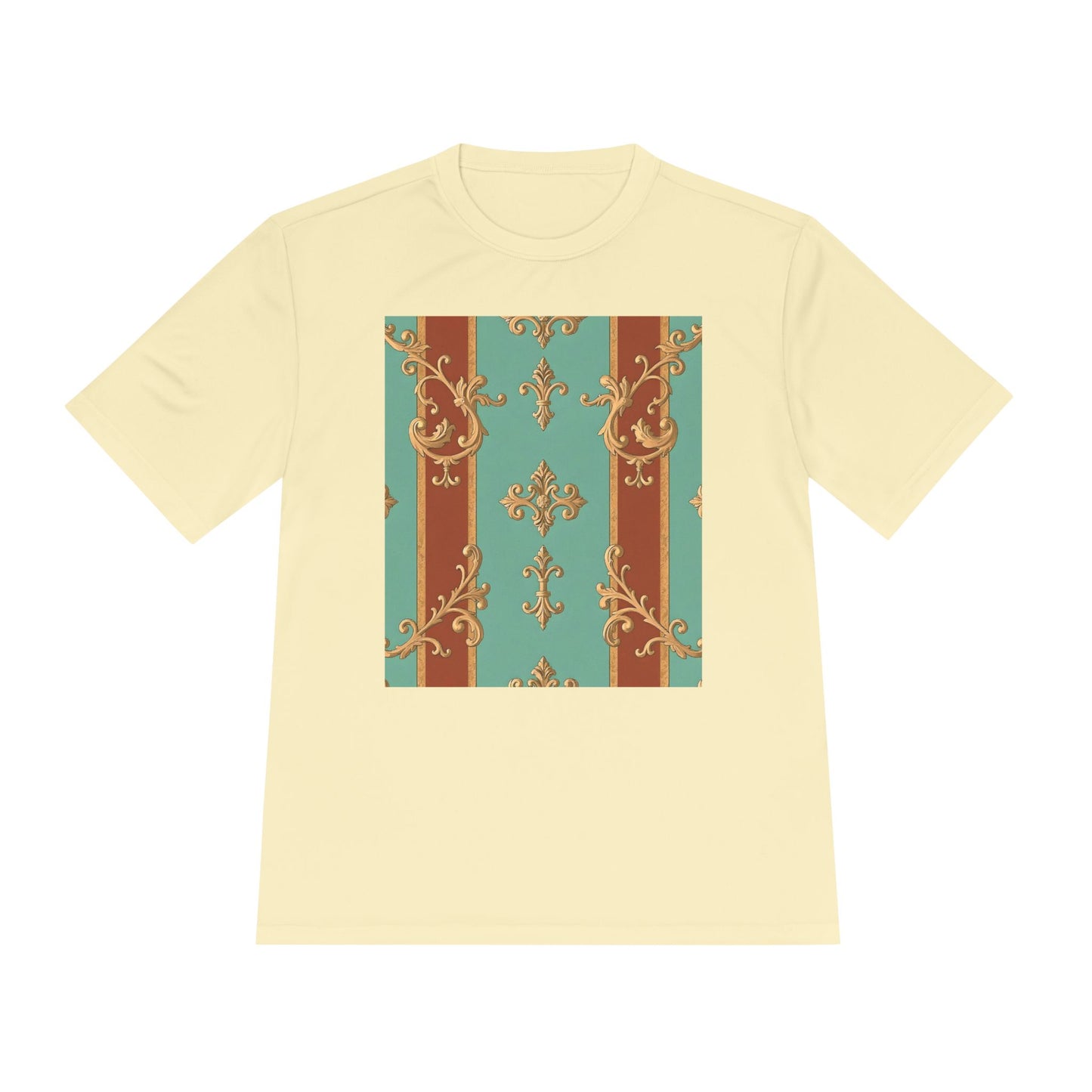 Elegant Patterned Unisex Moisture Wicking Tee - Stylish Activewear for All Occasions - Rust & Mint Aqua Striped Baroque