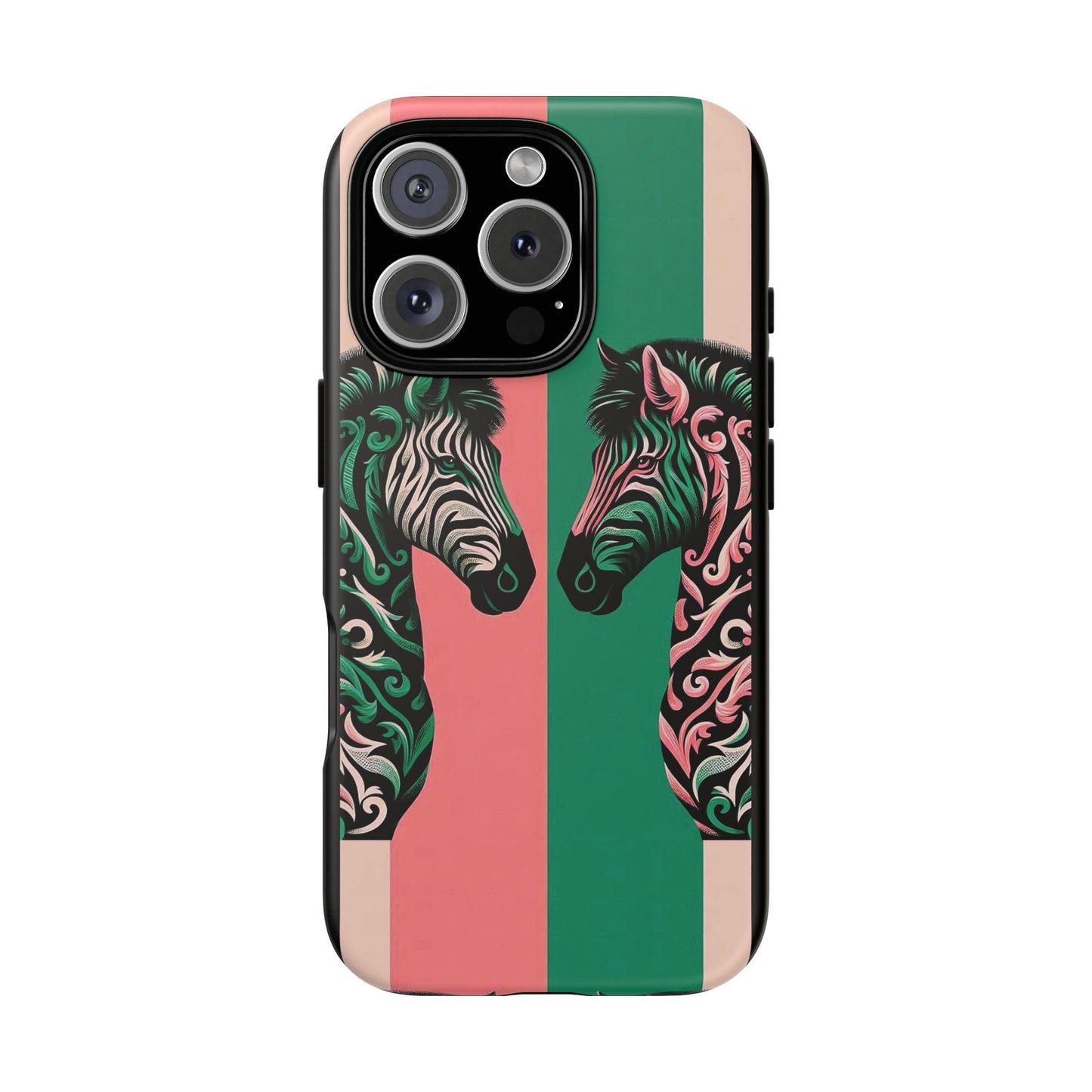 Phone Case - Elegant Pink & Green Zebra Damask Design