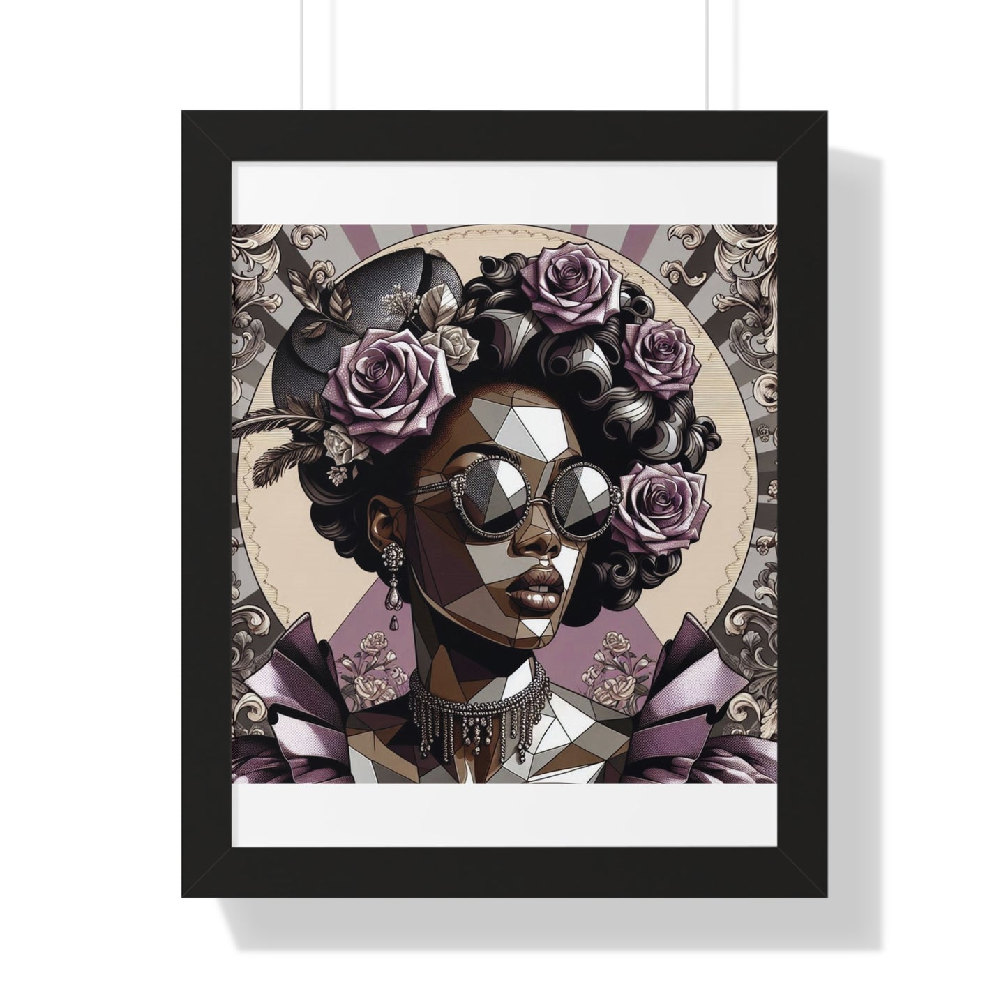 Chic Framed Vertical Poster, Home Decor Wall Art, Modern Art, Gift for Her, Unique Interior Design - Lilac Baroque Lady