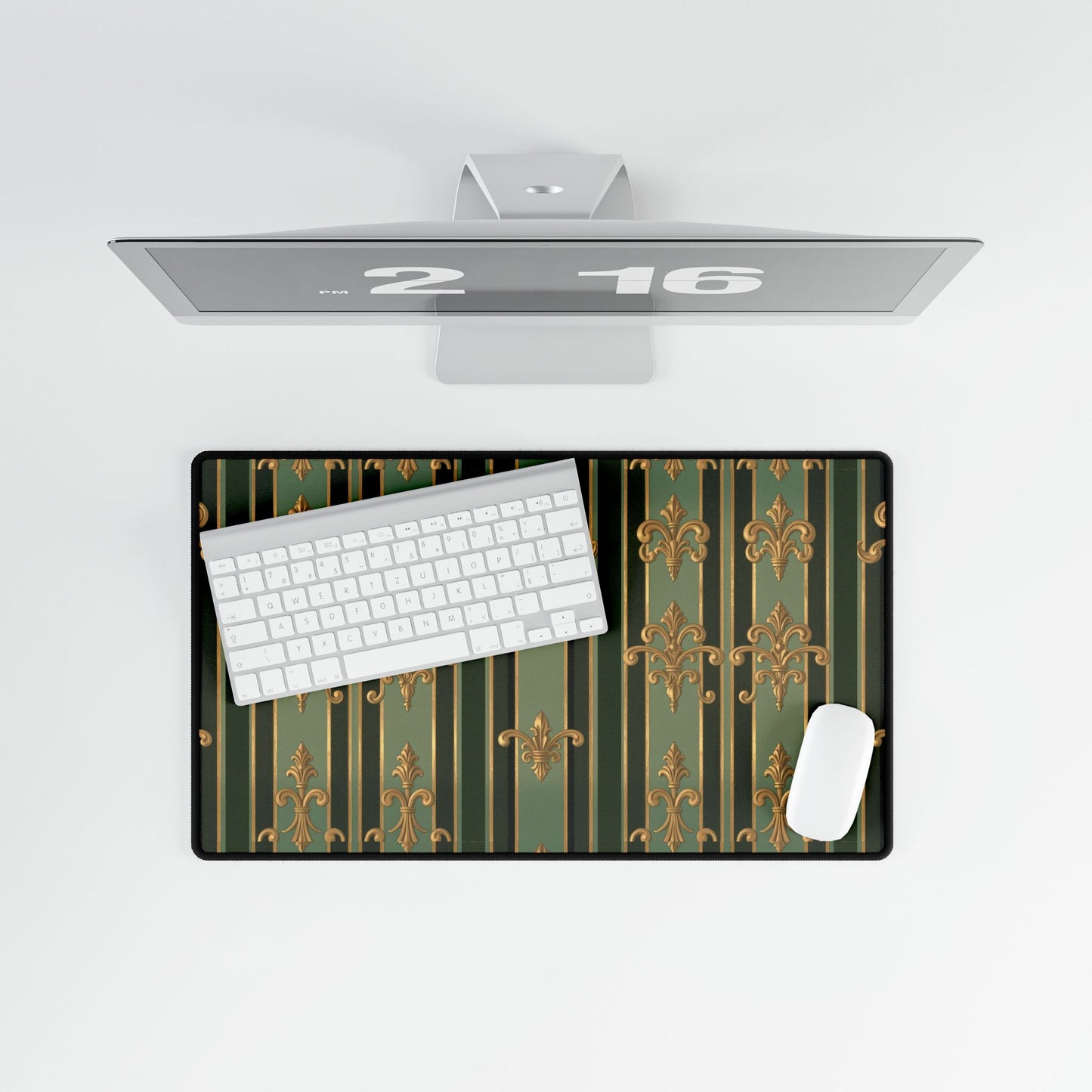 Elegant Baroque Desk Mat, Office Decor, Home Office Accessories, Stylish Desk Pad, Gift for Writers - Green Striped Gold Baroque