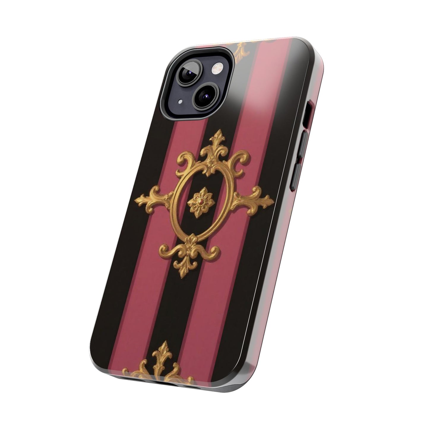 Elegant Black & Mauve Striped Gold Baroque Tough Phone Cases, Luxe Phone Covers, Fashionable Mobile Cases, Gift for Her, Holiday Phone Accessories