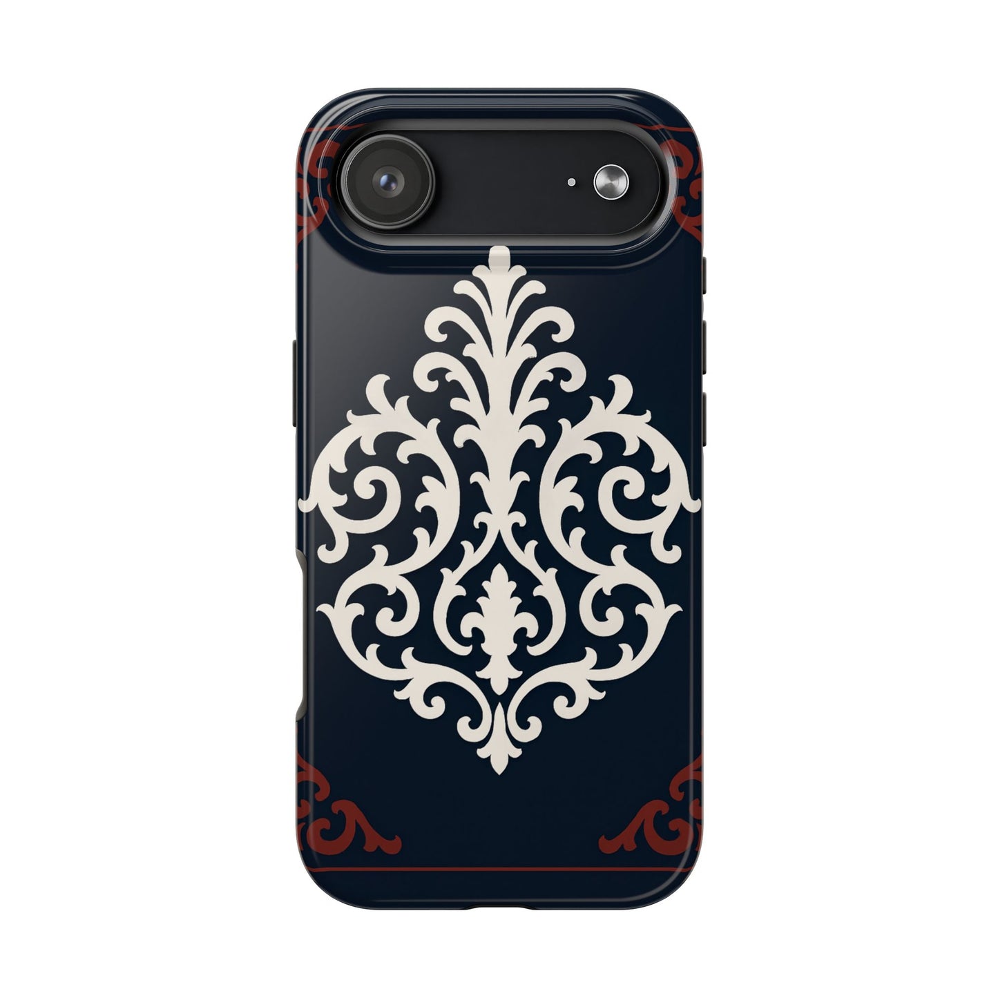 Dusk Blue-Maroon & White Baroque Tough Phone Case — Vintage Scroll Design