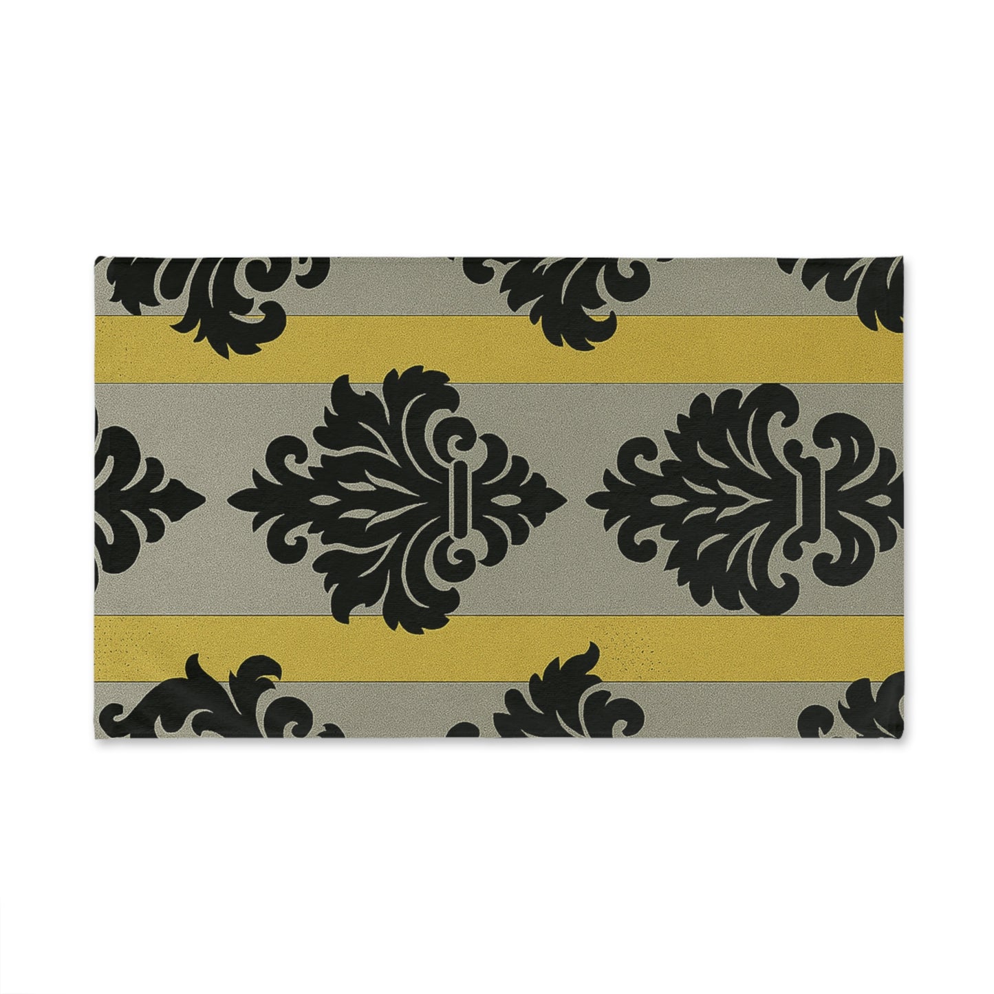 Elegant Baroque Hand Towel, Stylish Bathroom Decor, Kitchen Accessory, Gift for Housewarming, Holiday Parties - Silver & Gold Striped Black Baroque