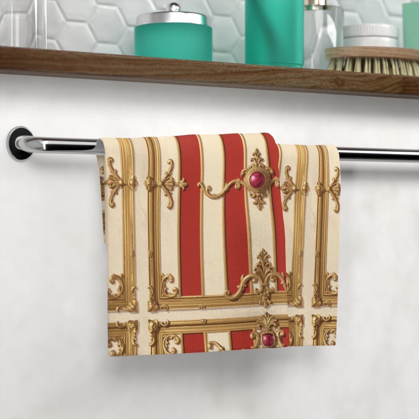Elegant Decorative Face Towel, Luxurious Bathroom Accessory, Chic Home Décor Gift, Spa Towel - Alabaster & Dusk Orange Striped Baroque