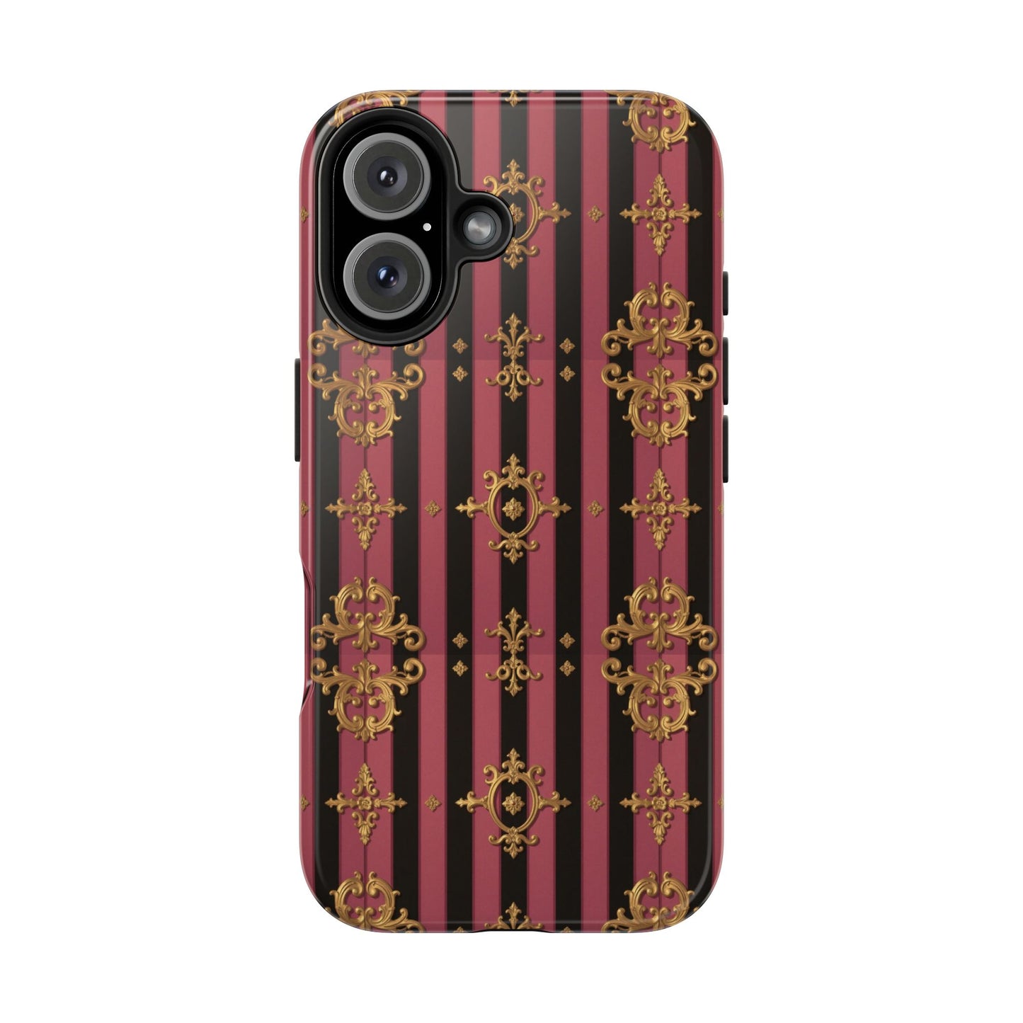 Elegant Black & Mauve Striped Gold Baroque Phone Case, Tough Phone Cases, Stylish Protective Cover, Unique Gift, Luxe Phone Accessories