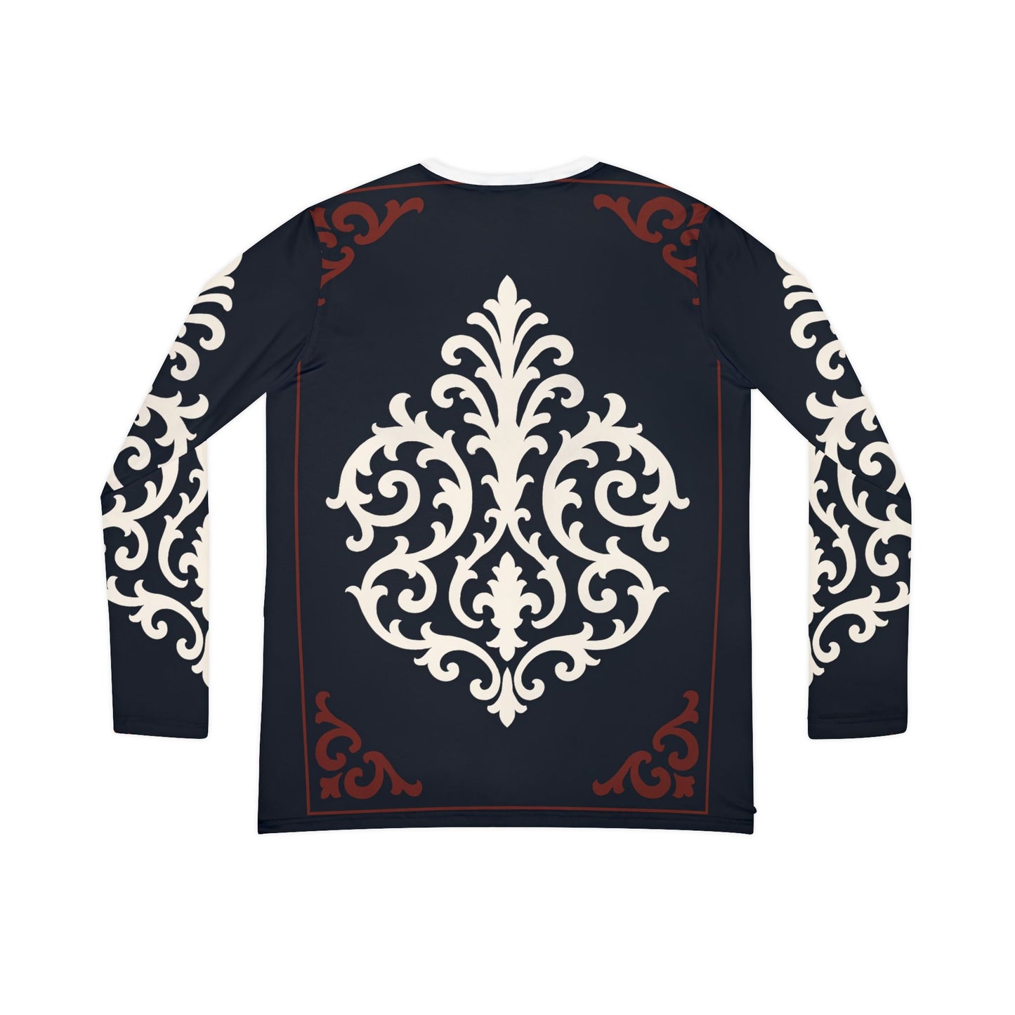 Dusk Blue & Maroon-White Baroque V-Neck Long Sleeve — Elegant Women's Patterned Top