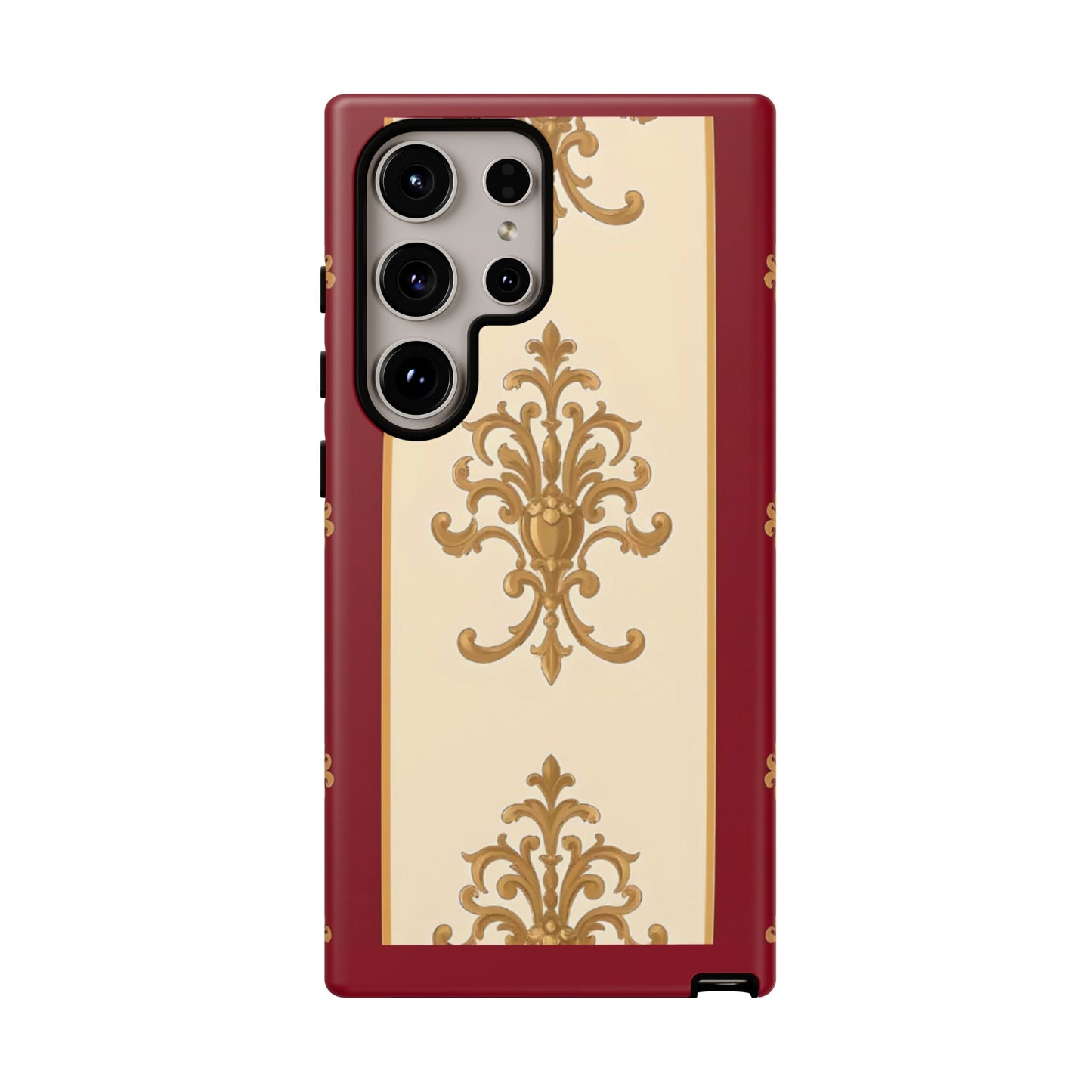 Elegant Floral Motif Phone Case - Tough Cases with Vintage Design - Dusk Red Striped Gold Damask