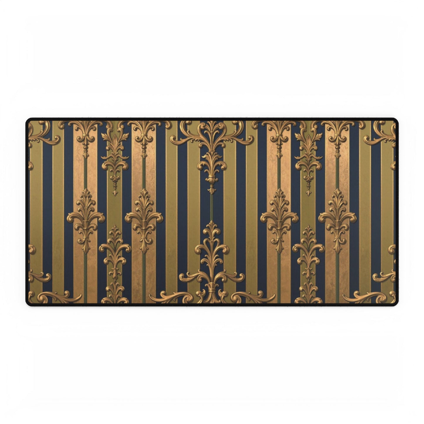 Elegant Midnight Blue & Olive Striped Gold Baroque Decorative Desk Mats, Stylish Office Accessories, Home Office Decor, Personalized Gift for Work