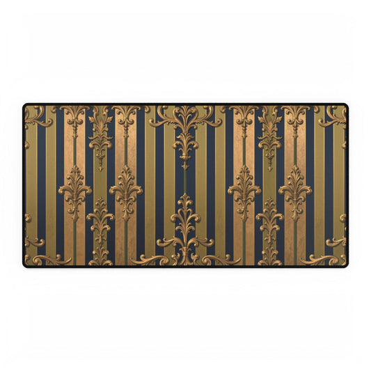 Elegant Midnight Blue & Olive Striped Gold Baroque Decorative Desk Mats, Stylish Office Accessories, Home Office Decor, Personalized Gift for Work