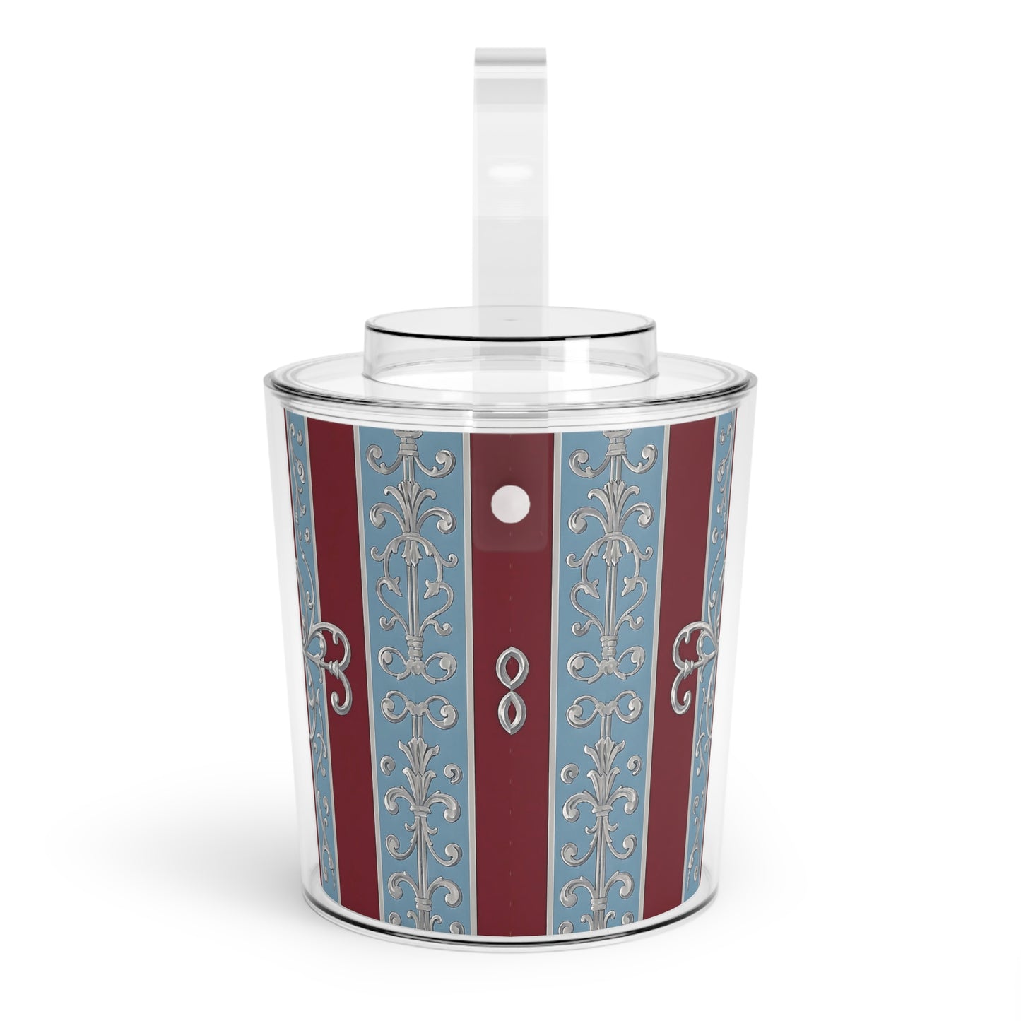 Elegant Vintage Ice Bucket with Tongs - Perfect for Parties and Celebrations - Ice Blue & Burgundy Striped Baroque