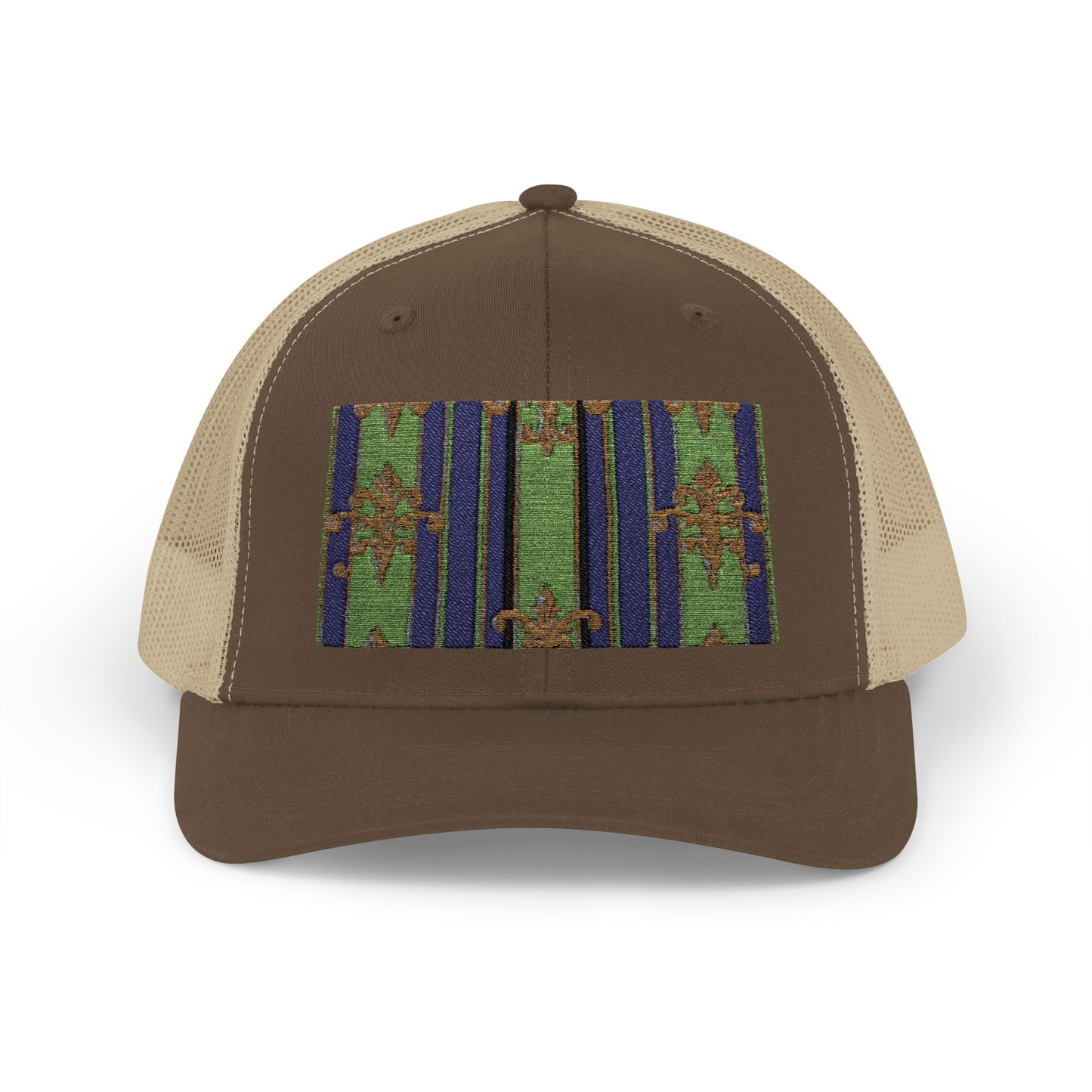 Vibrant Snapback Trucker Cap with Colorful Pattern, Baroque Hat for Festivals, Unisex Cap, Summer Accessory - Green Striped Gold Baroque