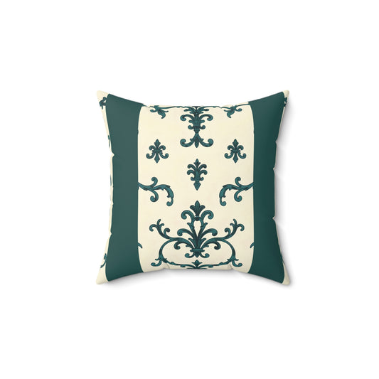 Elegant Faux Suede Square Pillow, Decorative Throw Pillows, Home Decor, Couch Cushion, Gift for Him/Her, Stylish Accent Pillow - Teal Striped Rococo