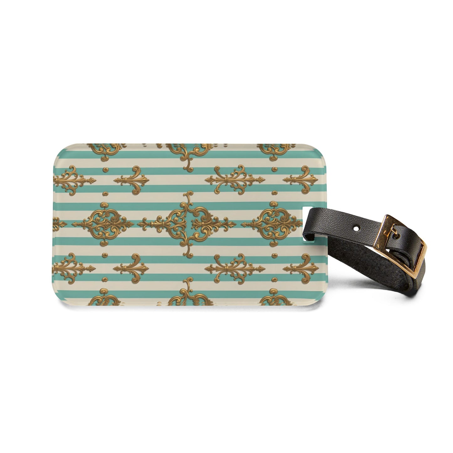 Stylish Travel Luggage Tag - Vintage Striped Design for Personalized Travel, Perfect Gift for Travelers - Matte Green Striped Rococo