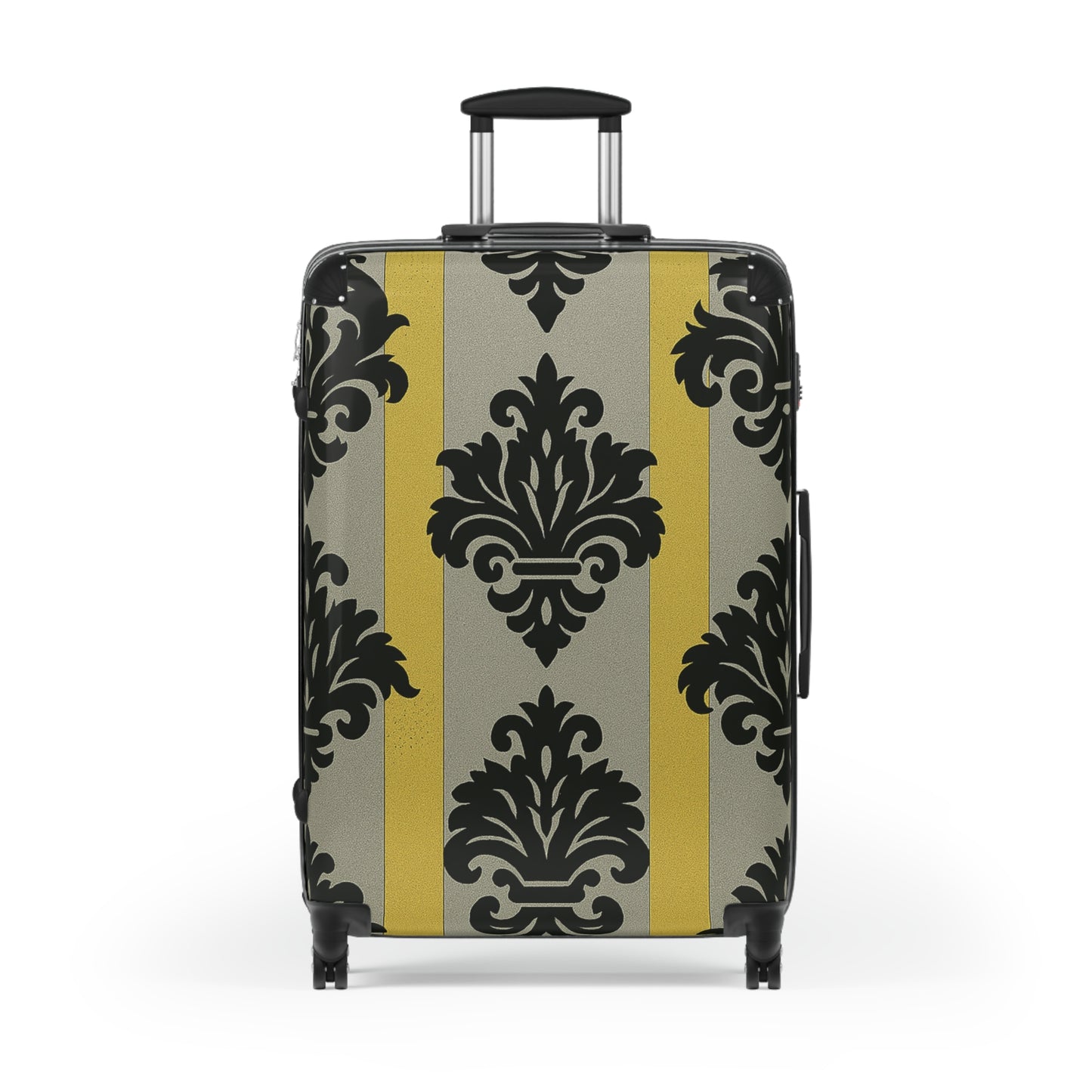 Chic Traveler Suitcase with Elegant Design for Stylish Adventures, Black Luggage, Travel Essential - Silver & Gold Striped Black Baroque