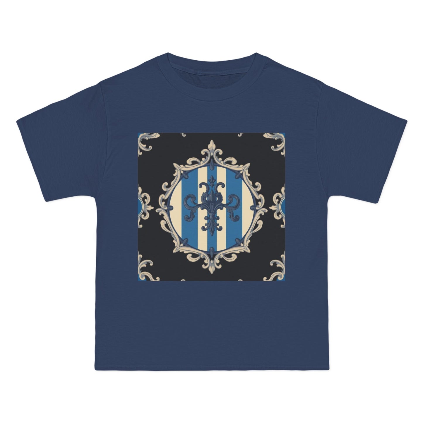 Elegant Blue & Alabaster Striped Baroque Short-Sleeve T-Shirt | Vintage Style, Graphic Tee, Casual Wear, Unisex Gift, Unique Design