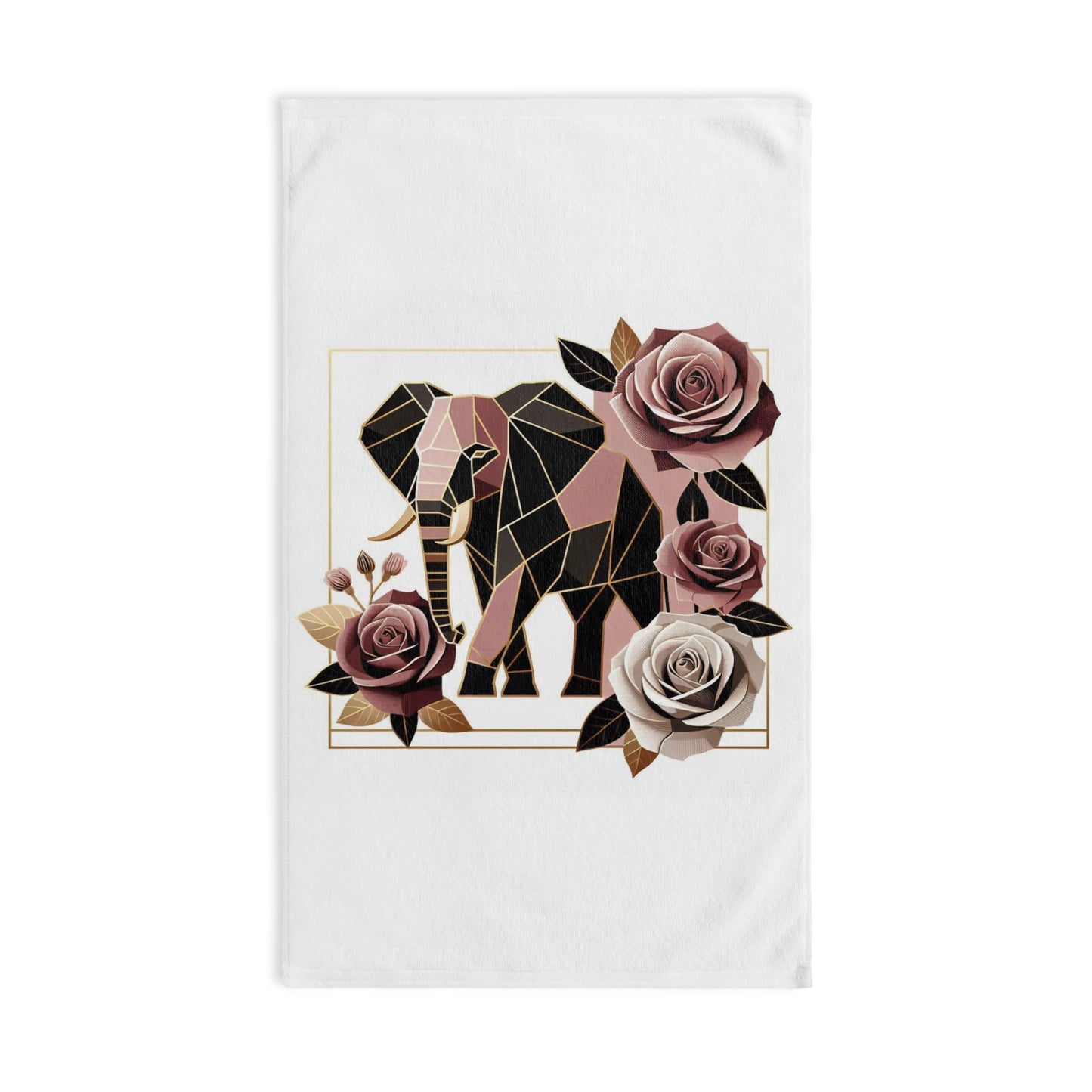 Hand Towel - Elegant Floral Roses & Elephant Design - Brown & Mauve Home Decor & Gifts