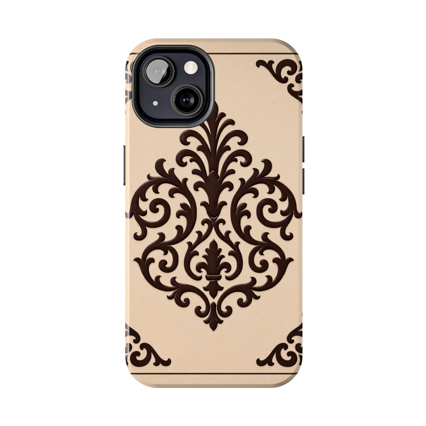 Almond-Beige & Brown Baroque Tough Phone Case — Elegant Beige & Brown Protective Cover