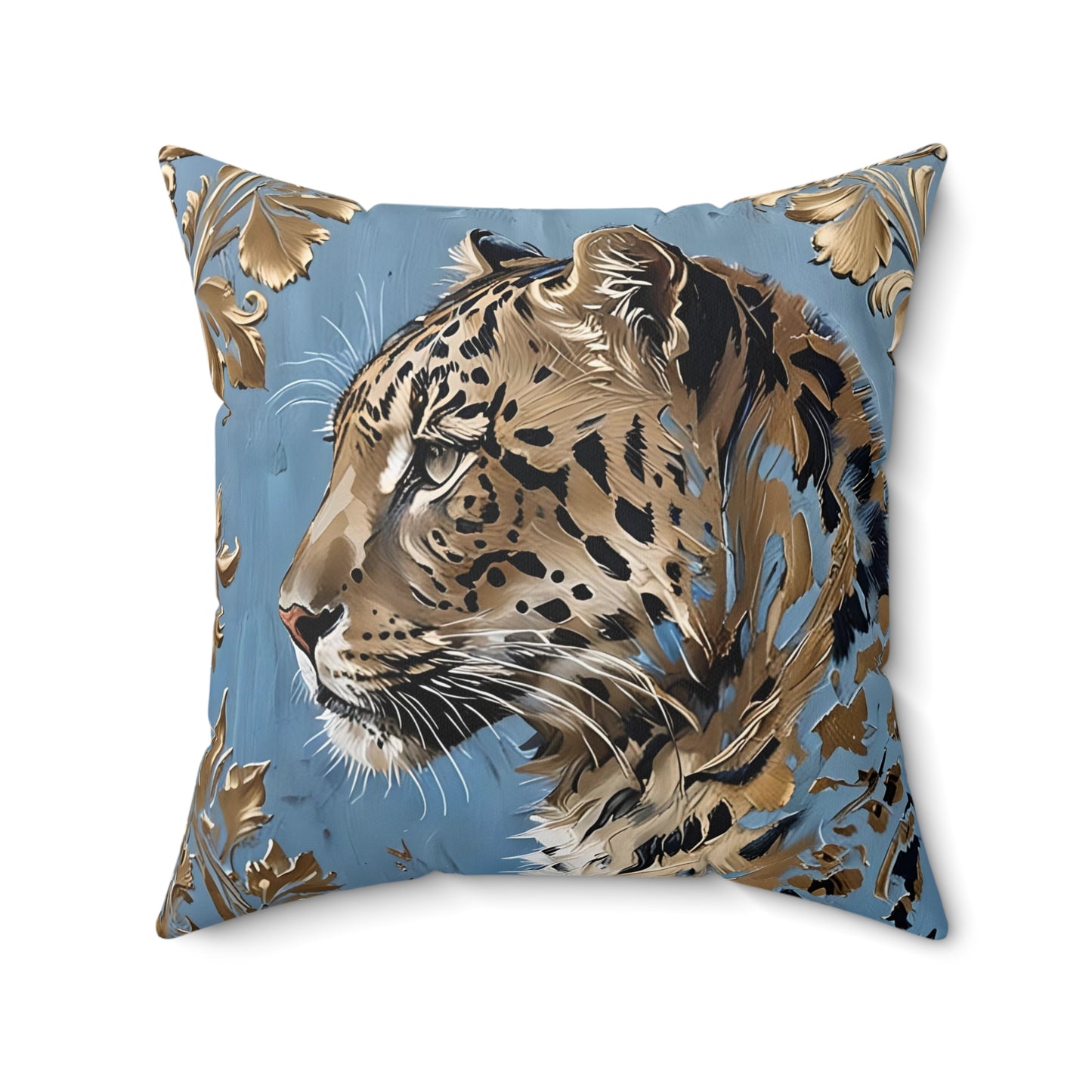 Elegant Leopard Print Square Pillow - Luxurious Home Decor - Powder Blue