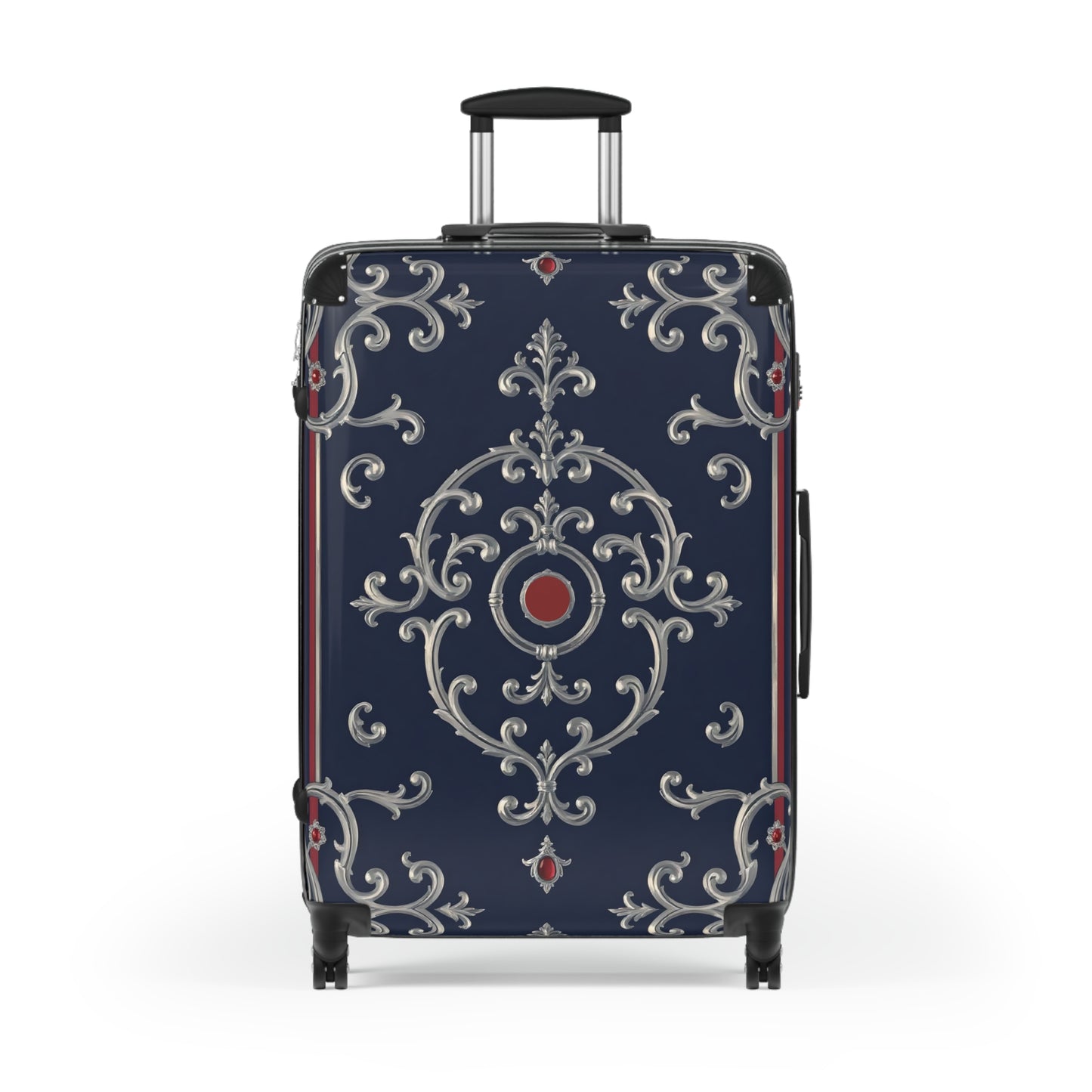 Stylish Travel Suitcase with Elegant Design, Luggage for Vacations, Weekend Getaways, Travel Accessories - Blue & Red Silver Baroque