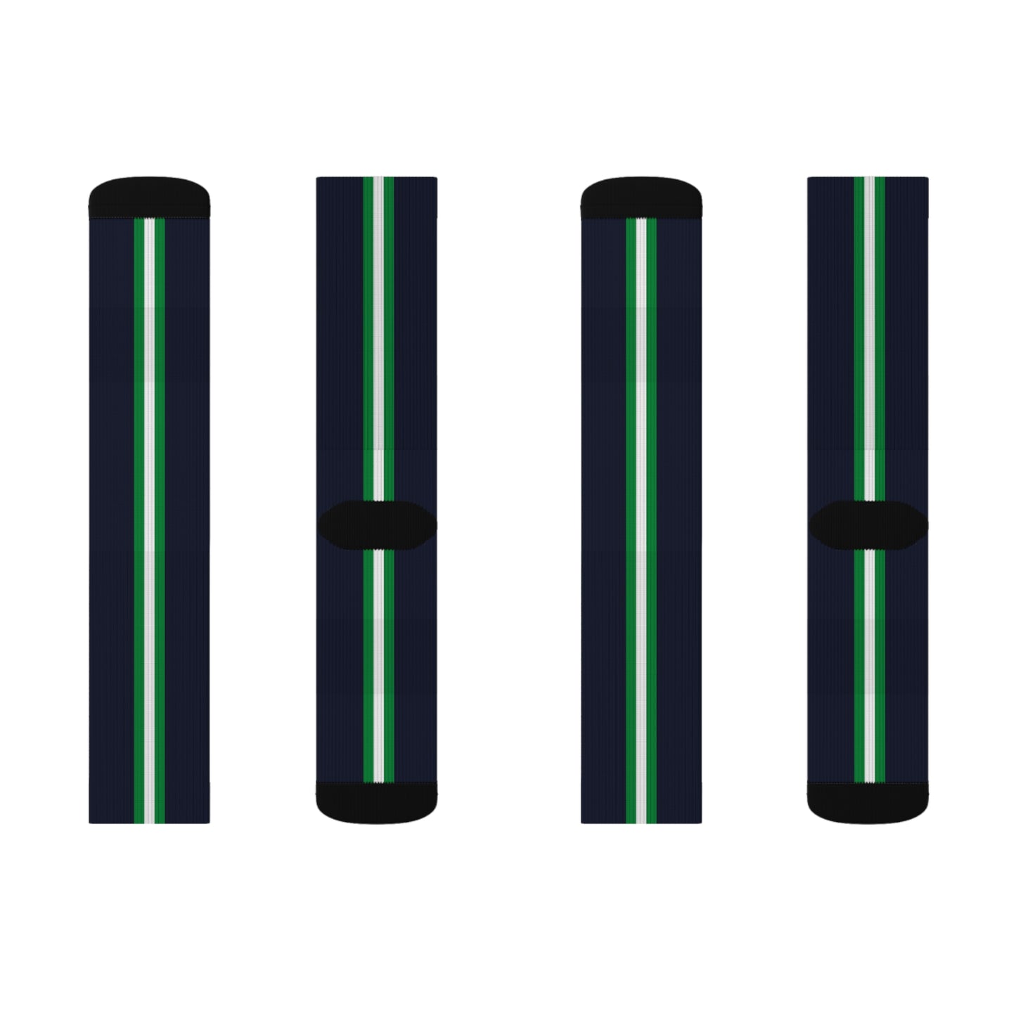 Lunar Midnight & Green-White Striped Customizable Sublimation Socks | Stylish, Fun Gift for Sports Lovers, Unique Sock Gift, Everyday Wear