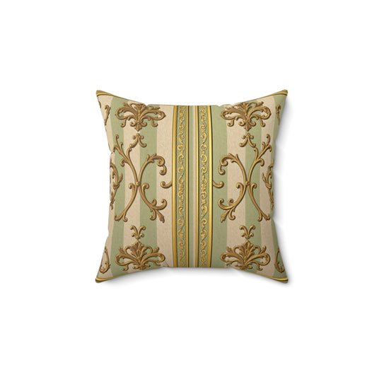 Elegant Decorative Throw Pillow, Vintage Home Décor Cushion, Luxury Sofa Pillow, Chic Pillow Cover - Mint Green & Beige Striped Gold Baroque