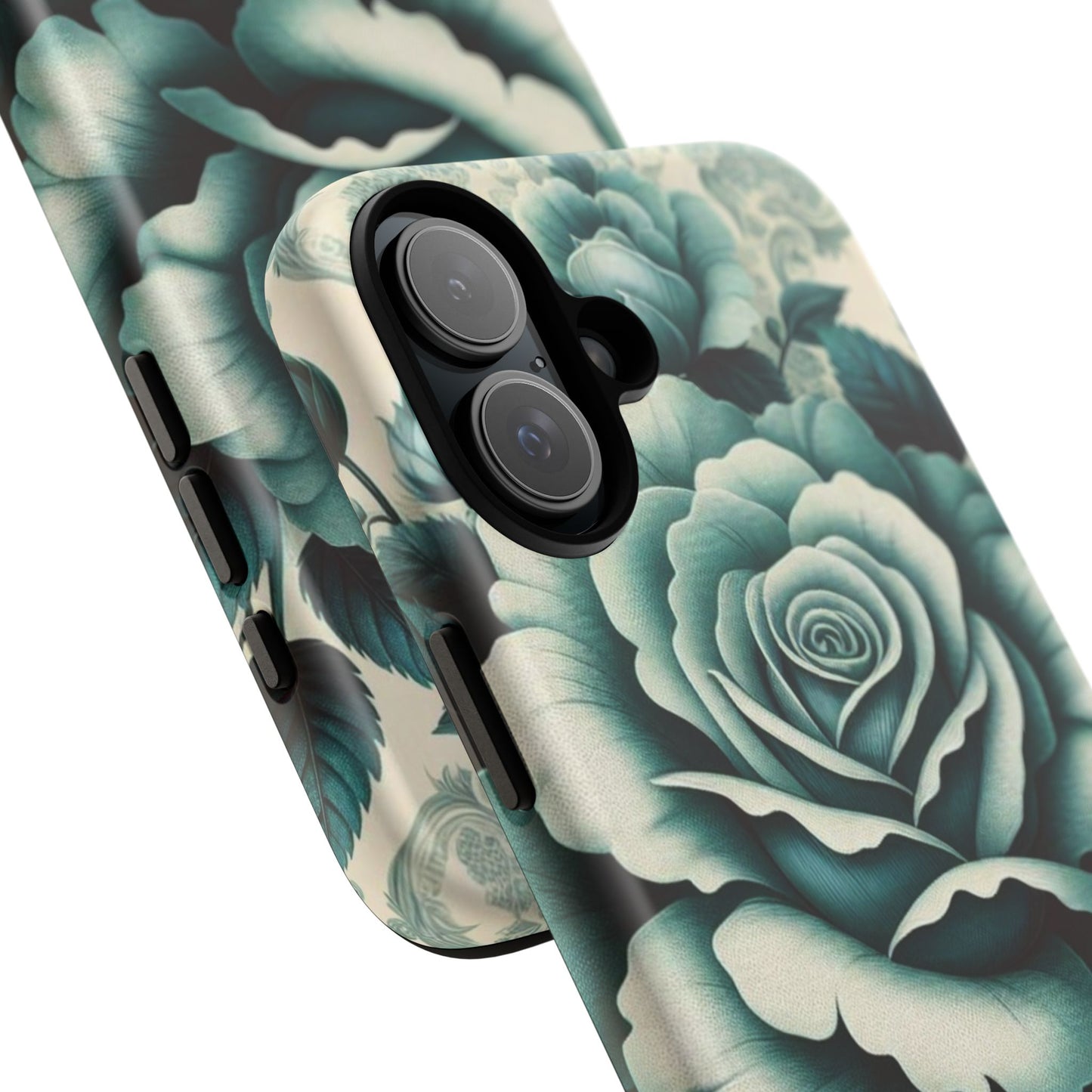 Elegant Floral Motif Phone Case - Tough Cases with Vintage Design - Teal Roses & Damask