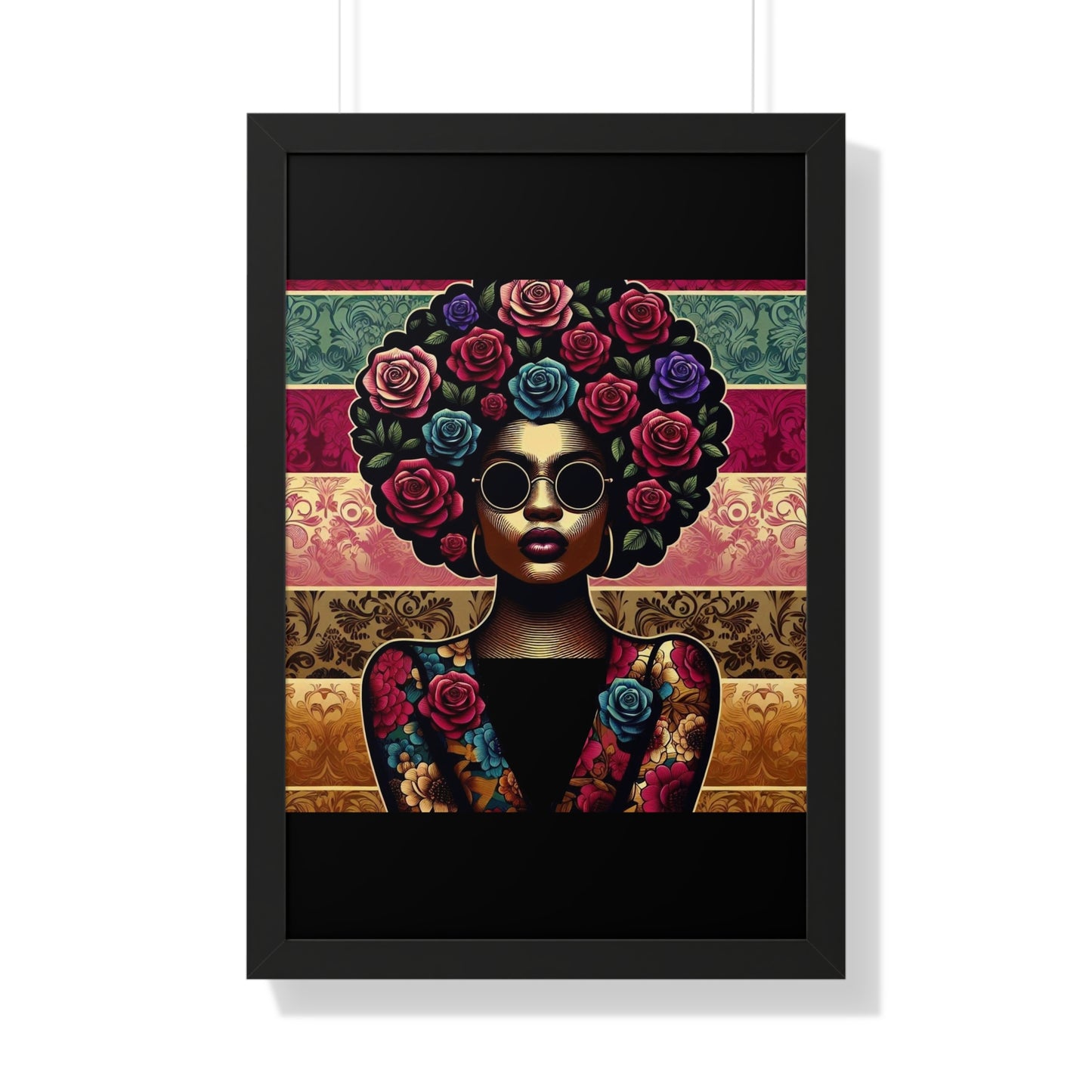 Vertical Poster Lady In Damask & Roses Wall Art