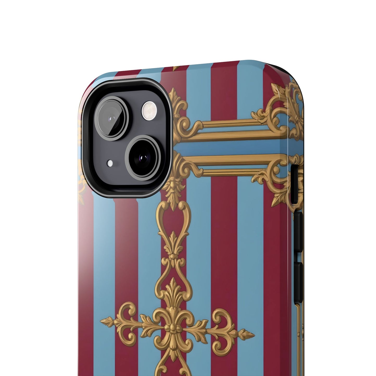 Elegant Patterned Tough Phone Cases, Stylish Phone Cover, Durable Phone Protection, Unique Gift Idea - Sky Blue & Maroon Striped Baroque